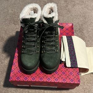 Tory Burch Cooper Shearling Bootie Forest Green.  Worn Once.